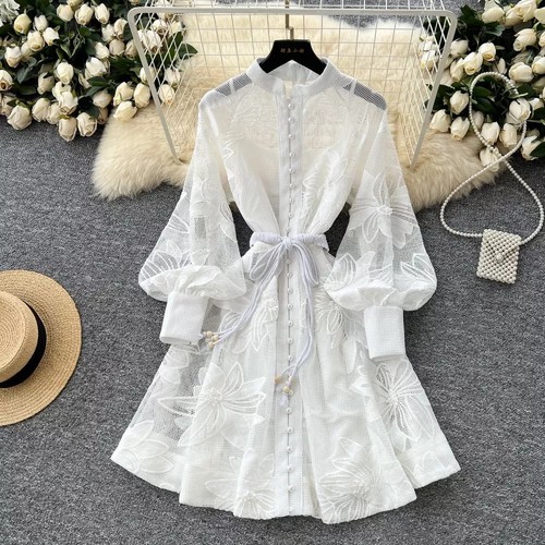 Abito ricamato bianco elegante - abito,