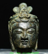 Statua testa di Buddha 3'' vecchia dinastia Tang bronzo merce Kwan-yin GuanYin Quanyin