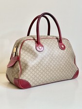 CELINE Bag Macadam Handbag Beige Monograms Red Logo Leather Retro Vintage 70 80s