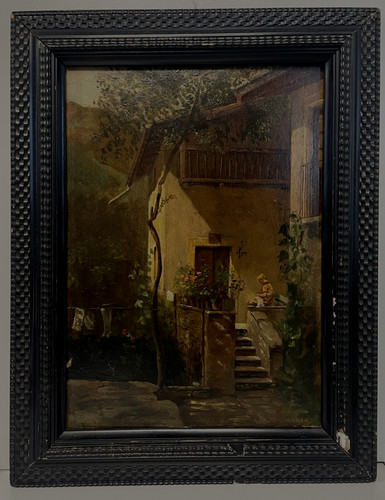 Antico dipinto olio scena - antico,
