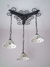 Lampadario in ferro battuto e coppette in terracotta bianca 3L pendenti E14