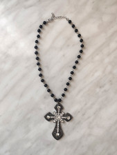 Collana con ciondolo a forma di croce con perle di cristallo, stile punk, vintag