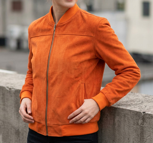 Bomber donna arancione - , pelle
