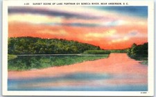 Cartolina - Scena del tramonto del lago Portman sul fiume Seneca - Carolina del Sud