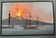 1900 GOUACHE RAFFIGURANTE NAPOLI ERUZIONE DEL VESUVIO LANTERNA DEL MOLO 3