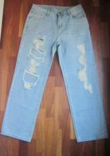 Jeans Uomo Shein Ripped Blu Chiaro Taglia 32 Cerniera 5 Tasche Strappati Slim