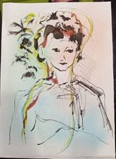 ♥ ERNESTO TRECCANI Litografia FANCIULLA FIORE 70X50 cm quadro no cornice Anni 80