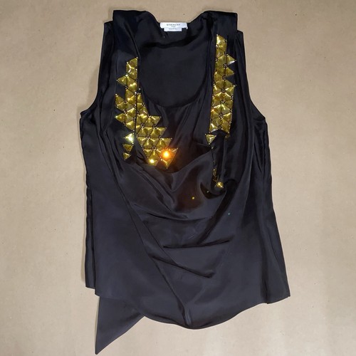 Top seta nera drappeggiato - in,