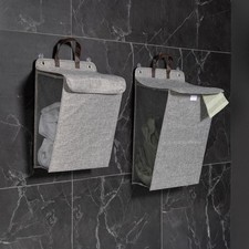 2er Set Biancheria Cesto Portabiancheria Del Bucato con Coperchio Grigio Cotone