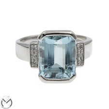 Anello in oro bianco 18 Kt 750 acquamarina 4,75 ct diamanti 0,09 ct -195/VE-