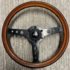 Volante in Legno originale epoca MOMO modello "Indy" pulsante FIAT