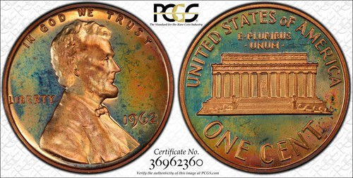 1962 toned lincoln cent - toned,