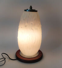 ♥ LAMPADA DA TAVOLO IN VETRO BIANCO BASE LEGNO VINTAGE DESIGN ANNI 70 SPACE AGE