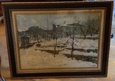 Quadro Osvaldo Curandai "Neve - San Donato in Collina" del 1987 Olio su Tela