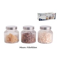 Set 3 Tris Barattoli Vetro Coperchio Alluminio Contenitori Biscotti 11.5x10.5cm