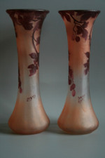 COPPIA DI GRANDI VASI ANTICHI IN VETRO ACIDATO LEGRAS