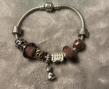 Bracciale Pandora 925 con 9 ciondoli RITIRATI 14K fedi nuziali turismo autobus cane cuori