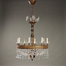 Lampadario Antico Stile Impero Vetro Metallo Dorato Italia XX Secolo Originale