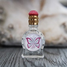4.7 cm, miniature de parfum vide, bouteille en verre décor Octobre rose