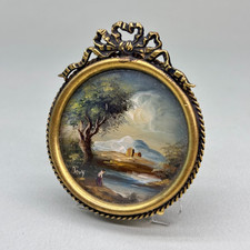 MINIATURA QUADRO VINTAGE PITTURA DIPINTO MANO SU RAME CORNICE METALLO ANNI 60 70