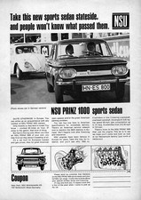 1966 NSU Prinz 1000 Sports Sedan Original Very Rare Ad 