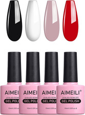 Smalto Semipermanente Unghie Rosso Kit, 4Colori 10Ml Classico Smalto Unghie Bian