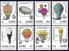 Zaire 1984 mongolfiere Montgolfier Zeppelin dirigibili aviazione volo 8v MNH