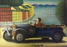 Salvo Lombardo -L’auto blu a Portofino - olio tela cm 50 X 70