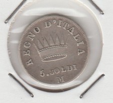 NAPOLEONE 5 SOLDI ARGENTO 1810 MILANO #ANT #1