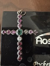 Antica Croce Fine XIX secolo Oro Basso Argento Diamanti Rubini Smeraldi Naturali