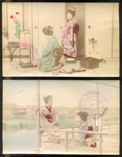 GIAPPONE-GEISHA GIAPPONESE-2 FOTO ALBUMINA-ORIGINALI 1800c