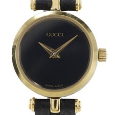GUCCI Orologi Sherry 2000L Quadrante Nero Placcato Oro/Cuoio Quarzo Analogico dis...