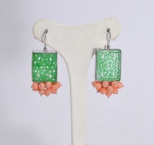 ORECCHINI  ARGENTO 925  GIADA RETTANGOLARE E CORALLO ROSA 4 mm        AGHT 0806