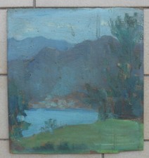 ANONIMO BOZZETTO STUDIO QUADRO DIPINTO A OLIO VEDUTA LAGO DI COMO GARDA MAGGIORE