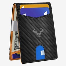 Portafoglio in pelle da uomo, 8 scomparti per carte, Zip portamonete, RFID, Nero