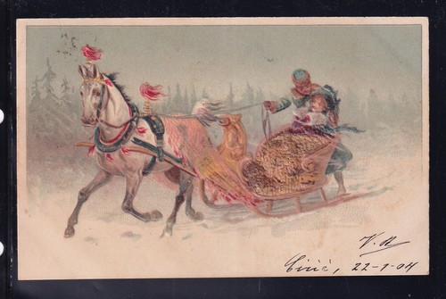 Cartolina cavallo con slitta - con,