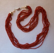 COLLANA/GIROCOLLO multifilo 9 fili simil CORALLO ROSSO, chiusura metallo~vintage