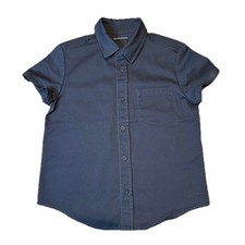Brandy Melville Camicia Donna OS Navy Manica Corta Bottoni Tela Cotone