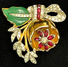 Spilla clip spilla vintage Coro Duette A Katz tremante fiore camelia smalto SINGOLA