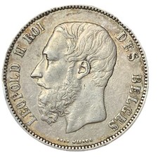 5 FRANCHI 1875 - LEOPOLDO II - BELGIO - KM# 24 - XF40 - SPL -