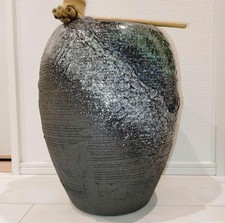 Shigaraki ware Ichihiko Kobo Tsukubai 40 cm con scatola pezzo decorativo giardino usato