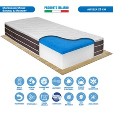 Materasso singolo 80x190 a molle rinforzate e memory alto 25 cm fino a 130 kg