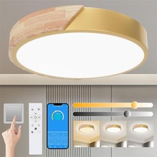 💡 Plafoniera LED Dimmerabile 32W, 3000K-6000K, moderna in legno e  telecomando