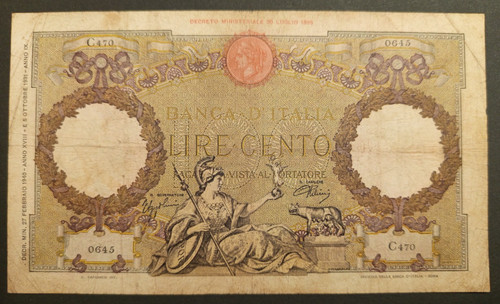 100 lire 1940 bb - 27/02/1940,