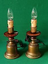 VECCHIA COPPIA LAMPADE ABAT-JOUR VINTAGE OTTONE E LEGNO ANNI '50. CI45