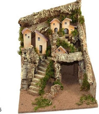 Presepe Completo in Sughero Ambientazione Villaggio Paesaggio Con Luci, Con Grot