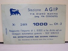 vecchia tessera STAZIONE DI SERVIZIO AGIP benzinaio DIANO MARINA buono lavaggio