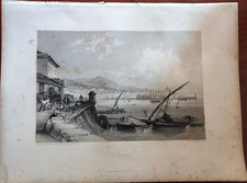 1843 BROCKEDON INCISIONE ACCIAIO VEDUTA DI GENOVA LIGURIA INCISORE R.BRANDARD