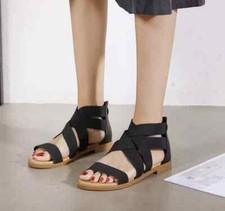 sandali donna bassi fiori tacco basso nero elasticizzati pelle sintetica 89850