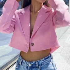 ZARA cropped BLAZER lino ROSA